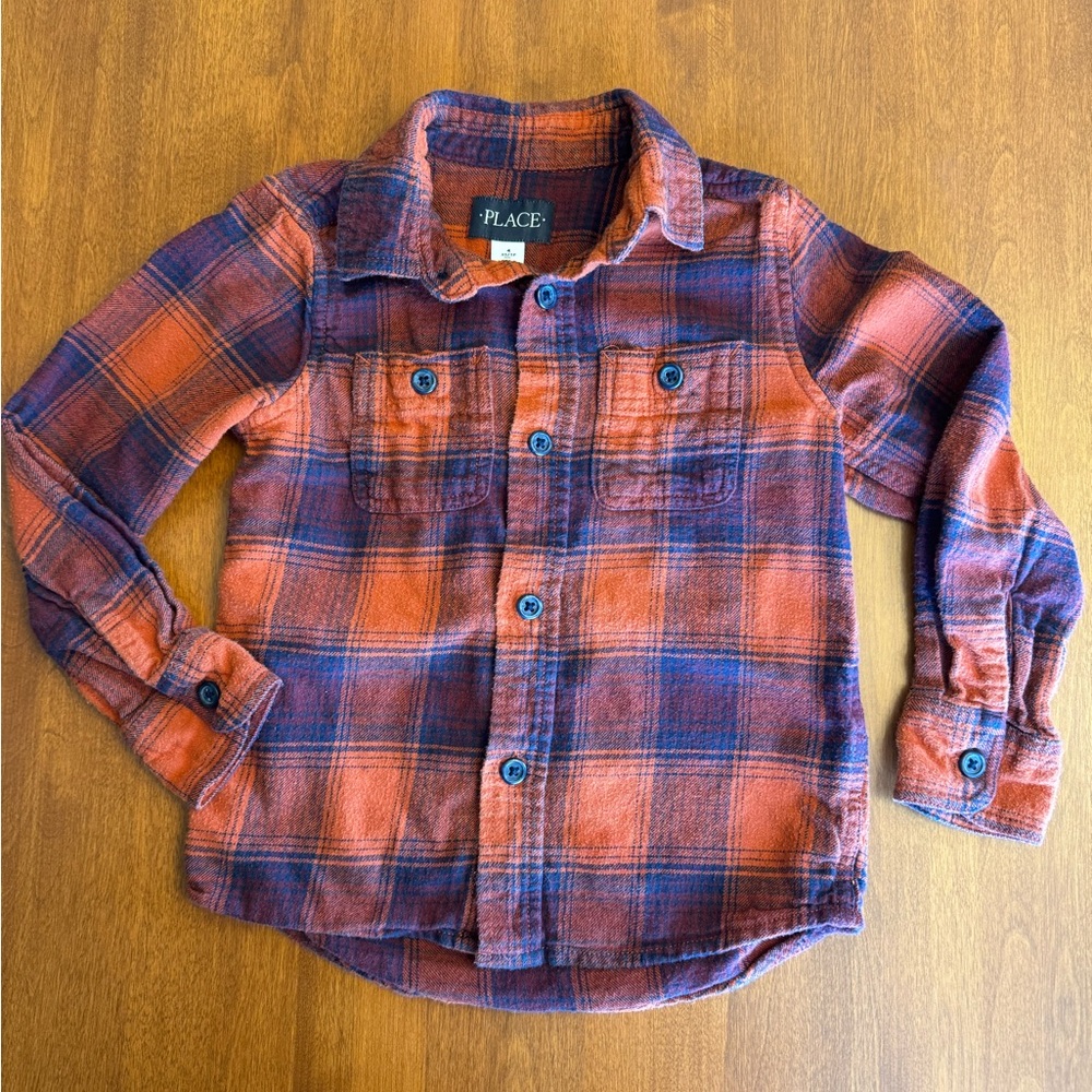 PLACE Kids Plaid Flannel Shirt - Orange and Blue